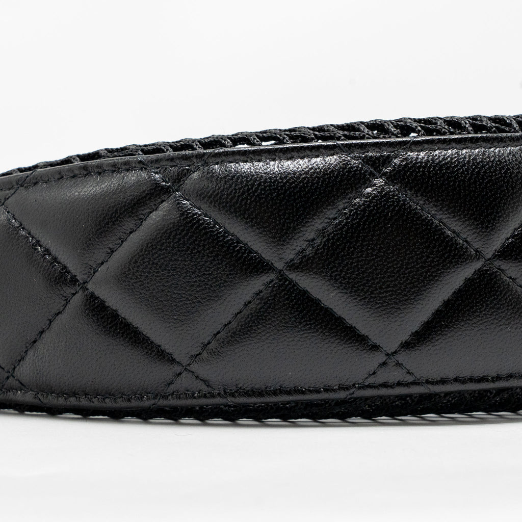 CHANEL 25S HALF MOON CLUTCH WITH CHAIN MESH/LAMBSKIN BLACK LGHW (MICROCHIP)