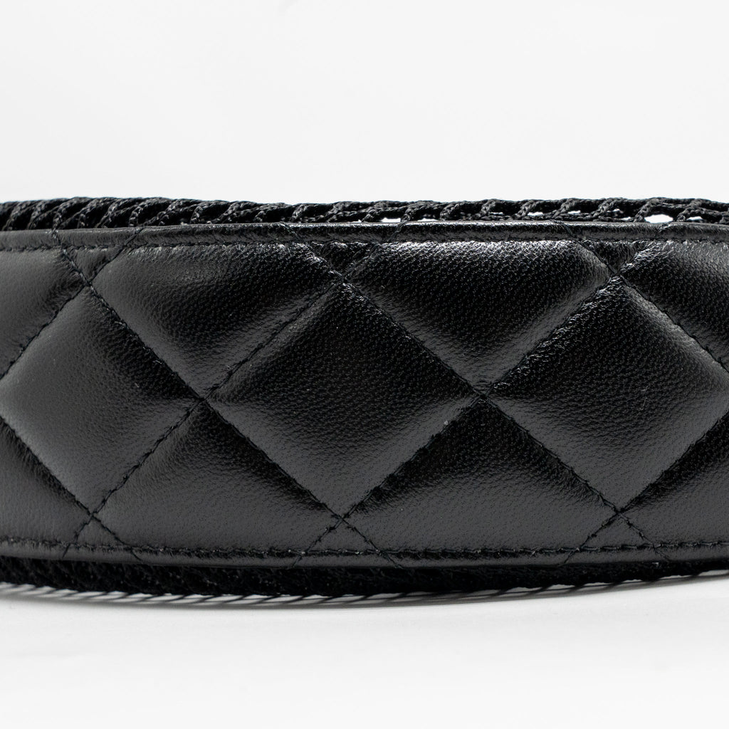 CHANEL 25S HALF MOON CLUTCH WITH CHAIN MESH/LAMBSKIN BLACK LGHW (MICROCHIP)