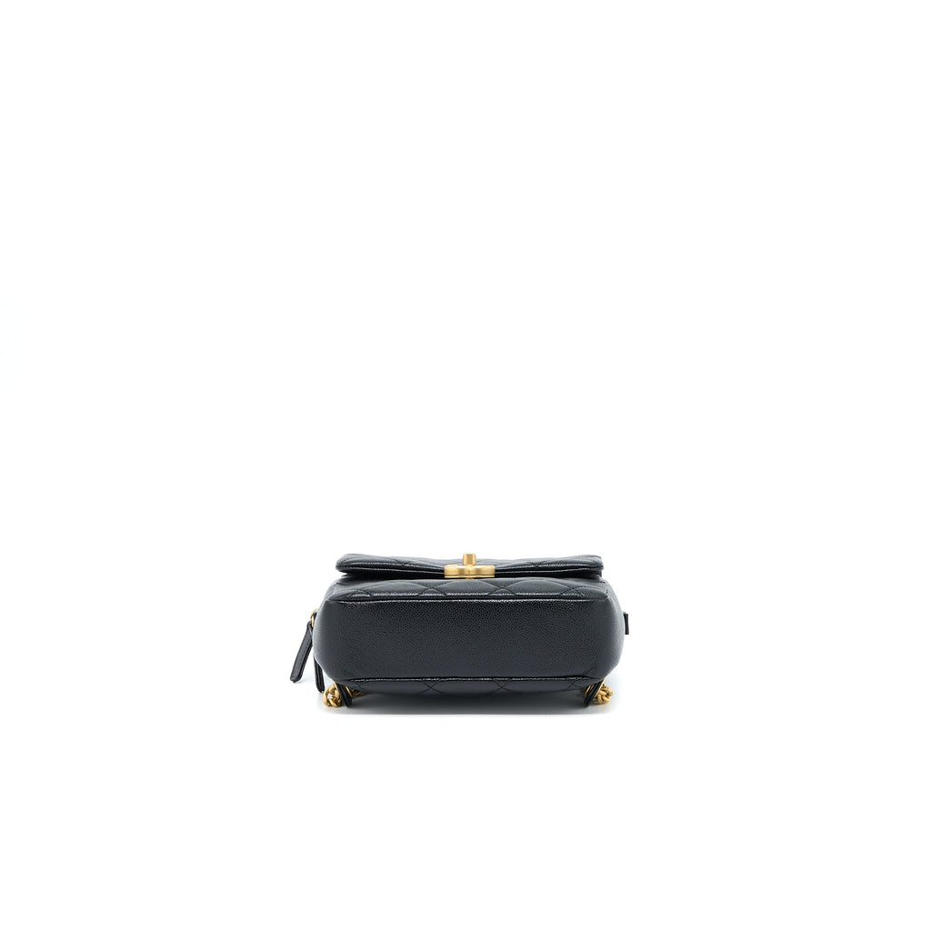 CHANEL 22P FLAP BACKPACK CAVIAR BLACK BRUSHED GHW (MICROCHIP)