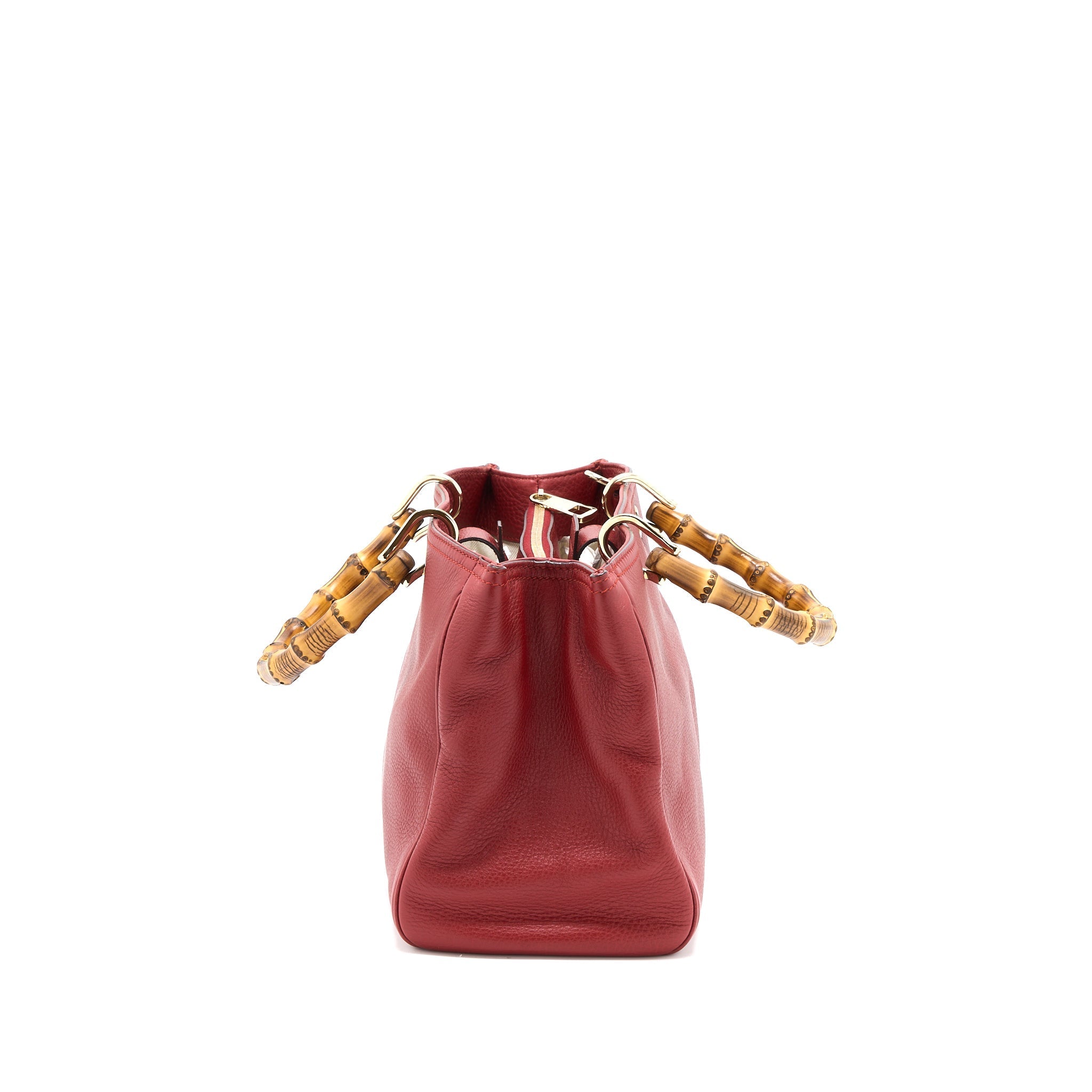 GUCCI CROSSBODY TOTE BAG BAMBOO HANDLE CALFSKIN RED LGHW