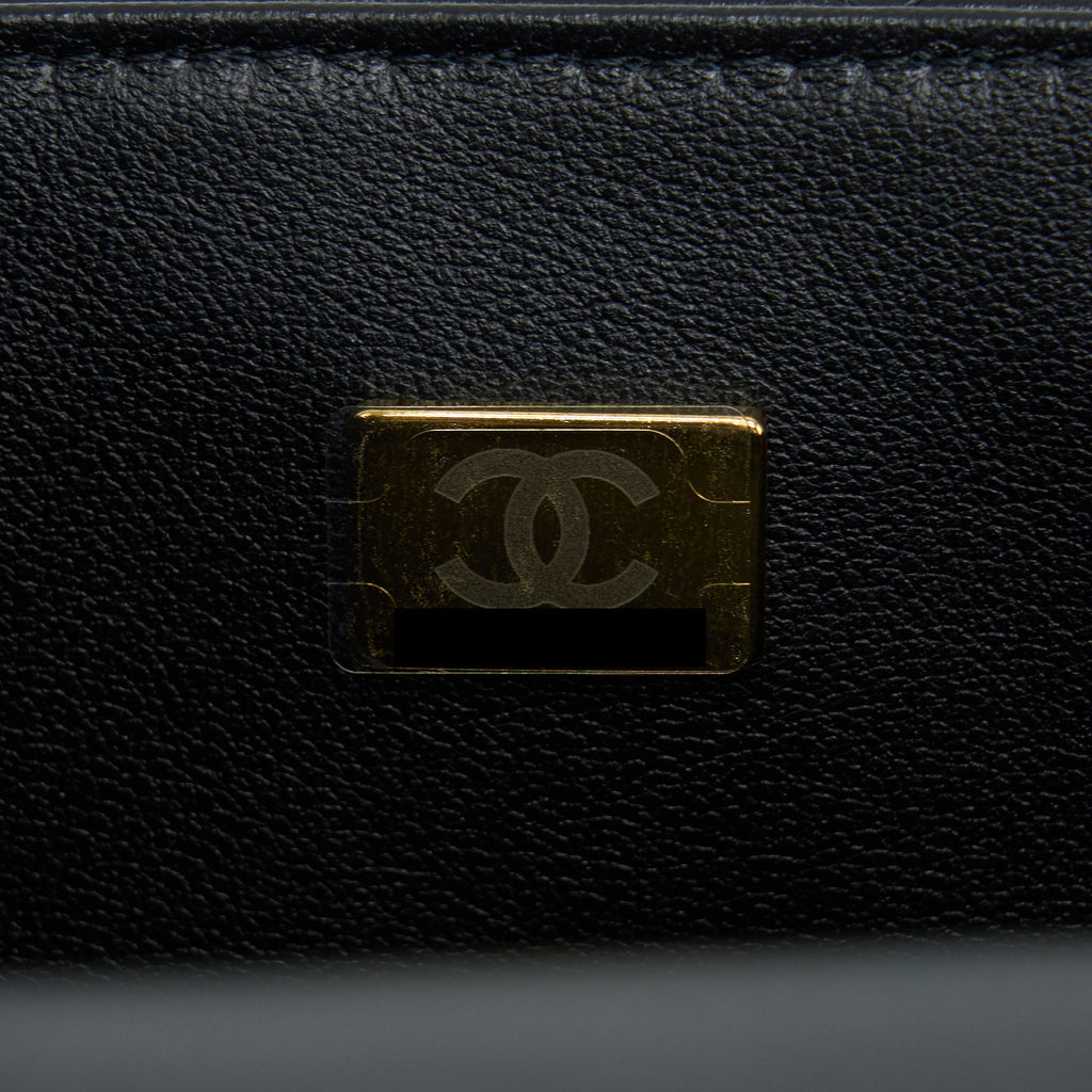 CHANEL TOP HANDLE MINI RECTANGULAR FLAP BAG LAMBSKIN BLACK LGHW (MICROCHIP)