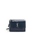 SAINT LAURENT MEDIUM SUNSET BAG CROC EMBOSSED CALFSKIN DARK BLUE SHW