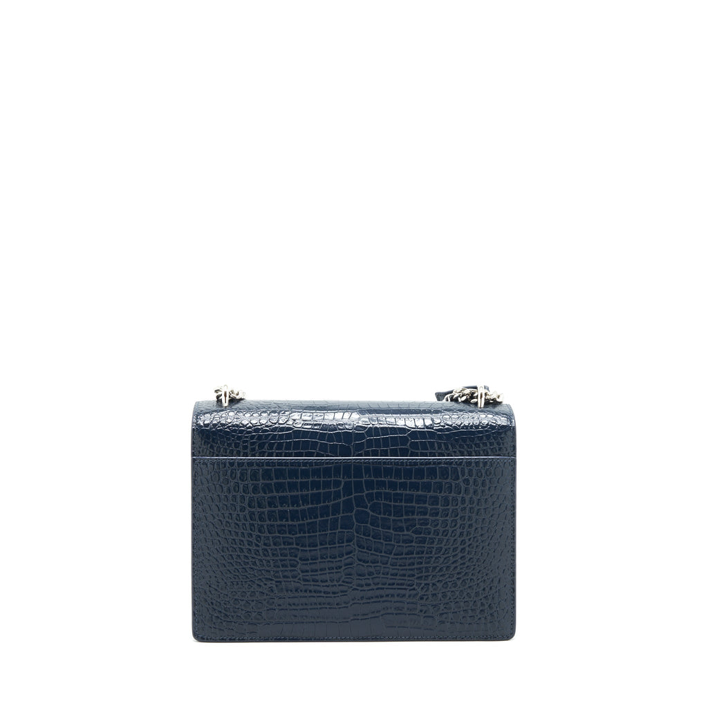 SAINT LAURENT MEDIUM SUNSET BAG CROC EMBOSSED CALFSKIN DARK BLUE SHW
