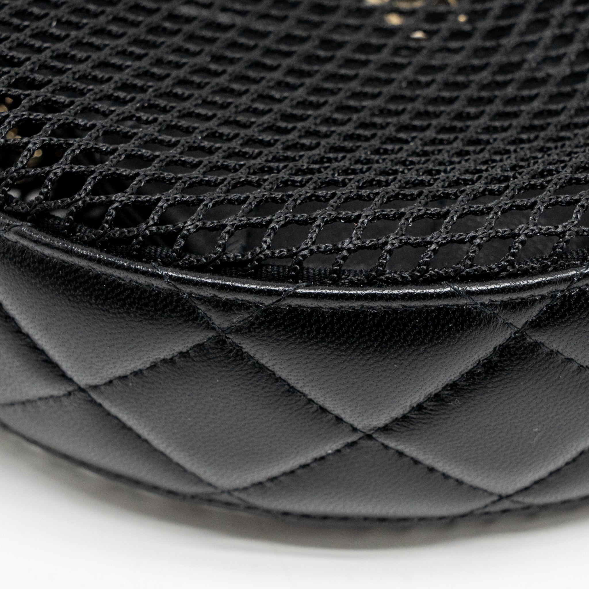 CHANEL 25S HALF MOON CLUTCH WITH CHAIN MESH/LAMBSKIN BLACK LGHW (MICROCHIP)