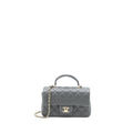 CHANEL TOP HANDLE MINI RECTANGULAR FLAP BAG LAMBSKIN GREY LGHW (MICROCHIP)