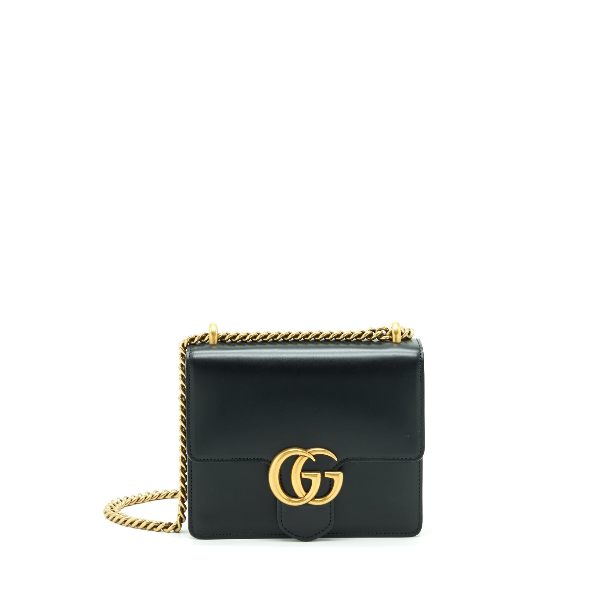 GUCCI GG FLAP BAG BOX CALFSKIN BLACK GHW