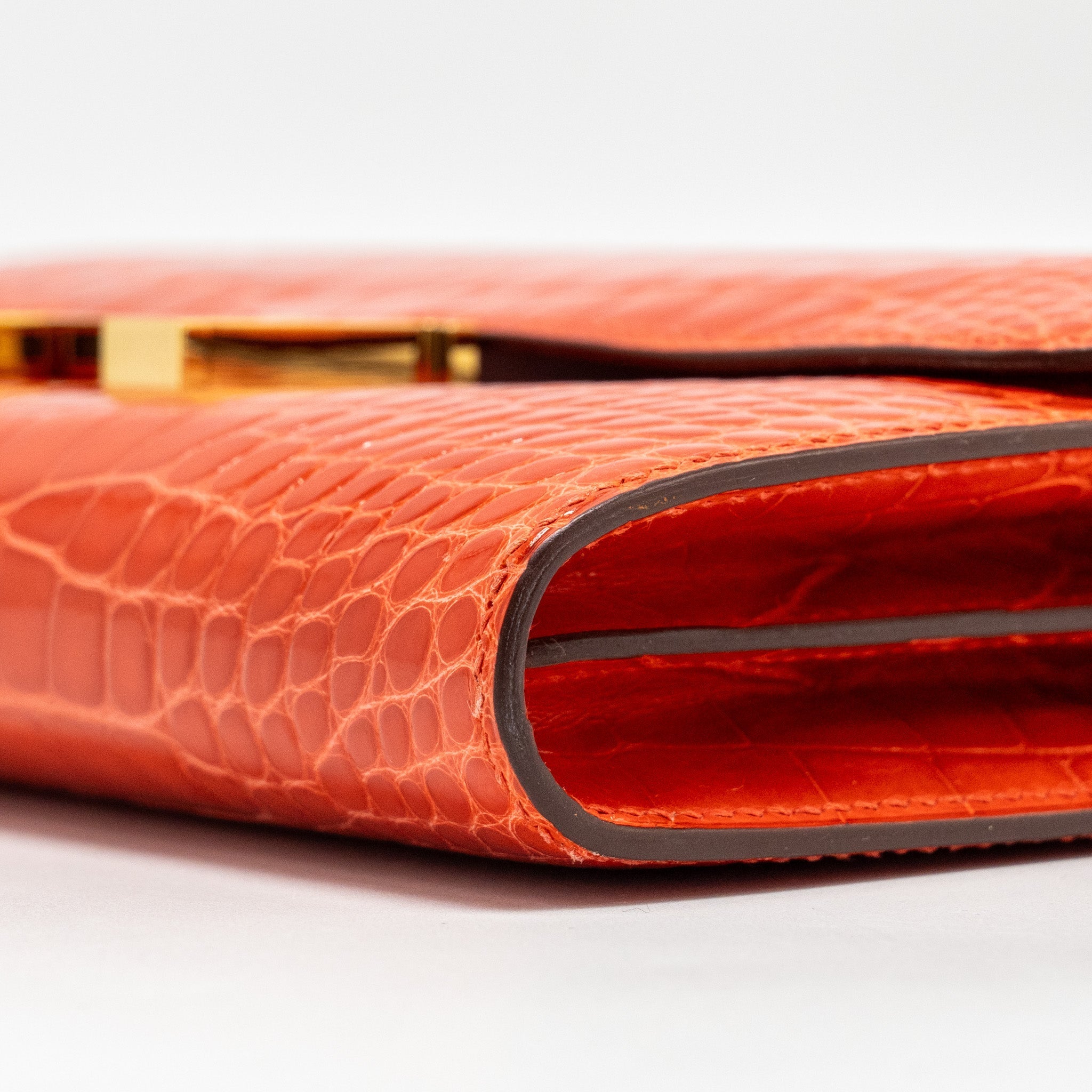 HERMES CONSTANCE LONG WALLET SHINY ALLIGATOR MISSISSIPPIENSIS ORANGE POPPY GHW
