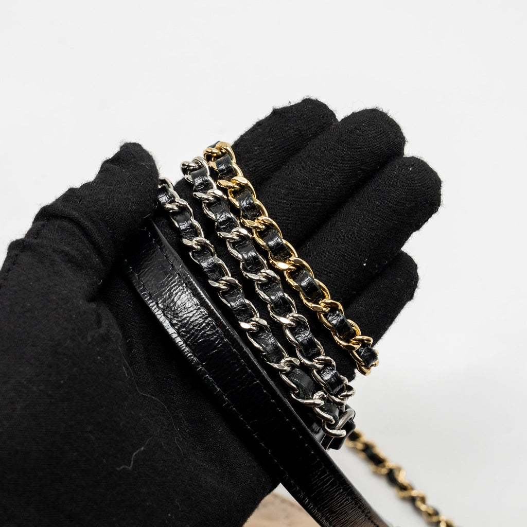 CHANEL GABRIELLE DOUBLE ZIP CLUTCH ON CHAIN AGED CALFSKIN BEIGE/BLACK MULTICOLOUR HARDWARE
