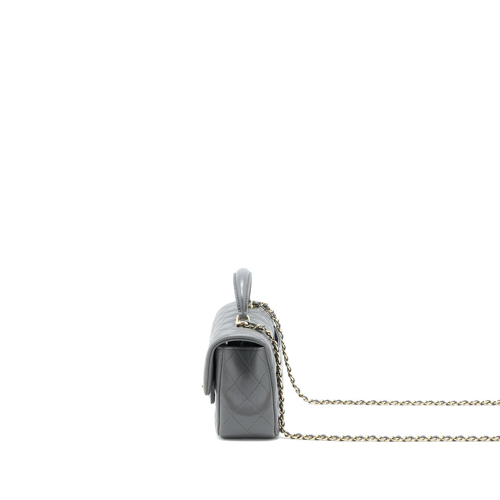 CHANEL TOP HANDLE MINI RECTANGULAR FLAP BAG LAMBSKIN GREY LGHW (MICROCHIP)