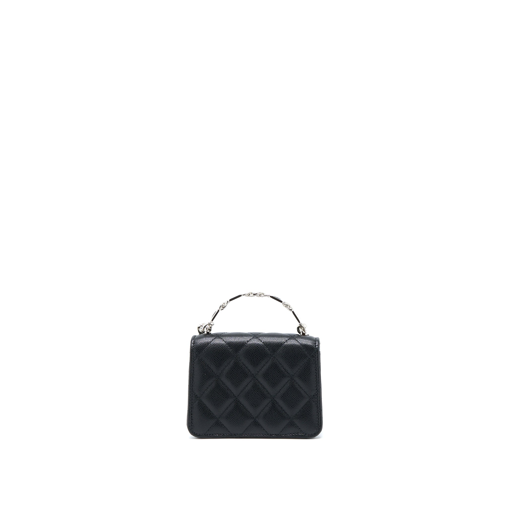 CHANEL DETAILED TOP HANDLE MINI FLAP BAG WITH CHAIN CAVIAR BLACK SHW
