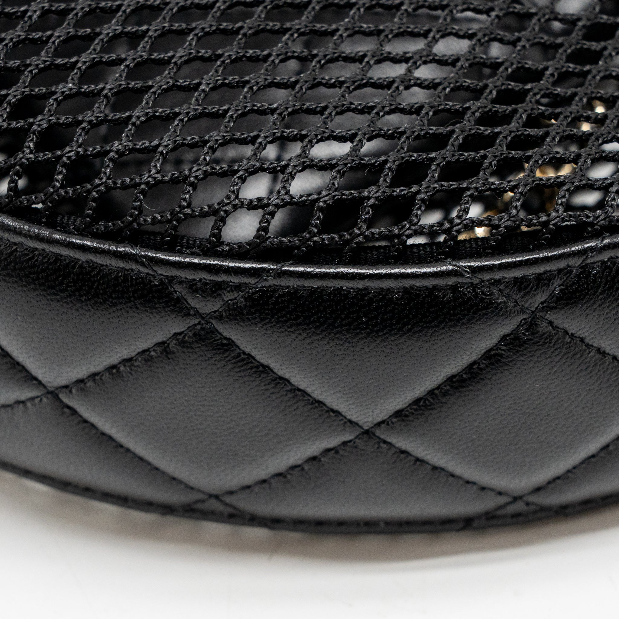 CHANEL 25S HALF MOON CLUTCH WITH CHAIN MESH/LAMBSKIN BLACK LGHW (MICROCHIP)