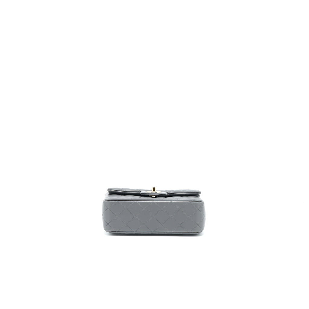 CHANEL TOP HANDLE MINI RECTANGULAR FLAP BAG LAMBSKIN GREY LGHW (MICROCHIP)