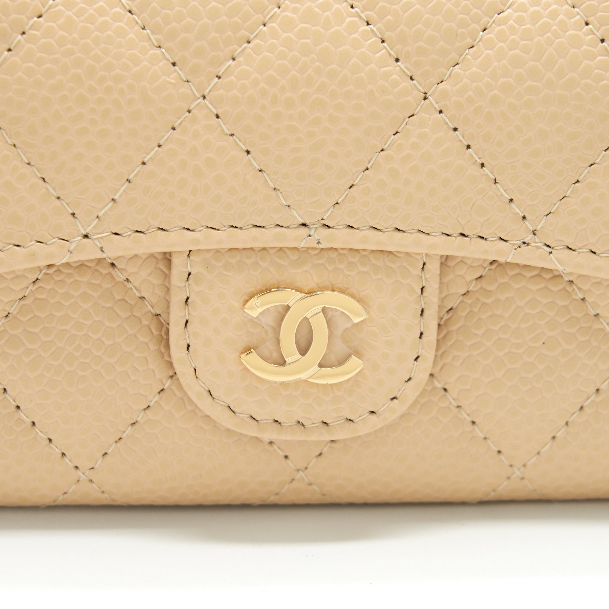 CHANEL CLASSIC MINI FLAP CARDHOLDER CAVIAR BEIGE GHW