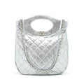CHANEL SMALL 31 BAG QUILTED CRUMPLED CALFSKIN METALLIC SILVER SHW