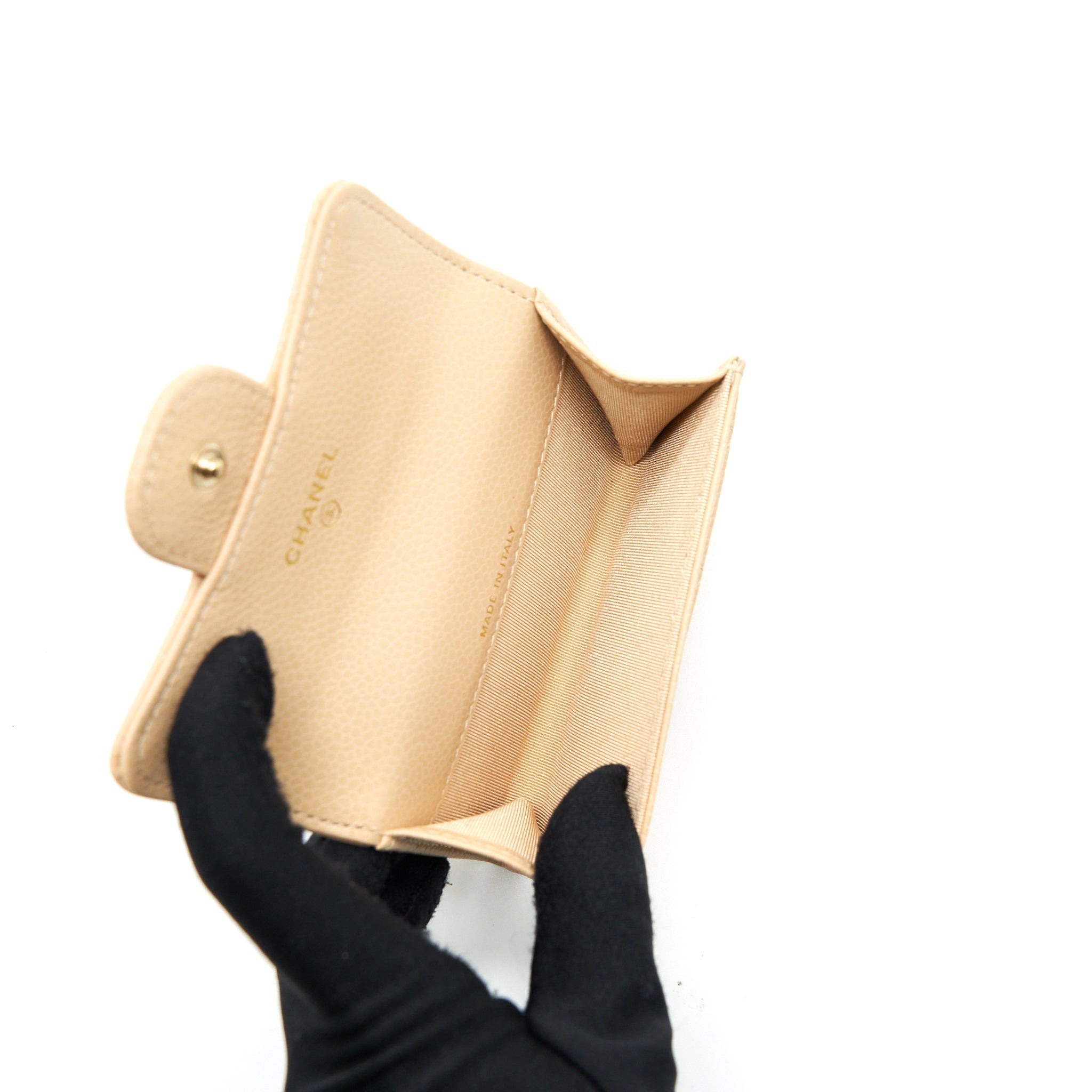 CHANEL CLASSIC MINI FLAP CARDHOLDER CAVIAR BEIGE GHW