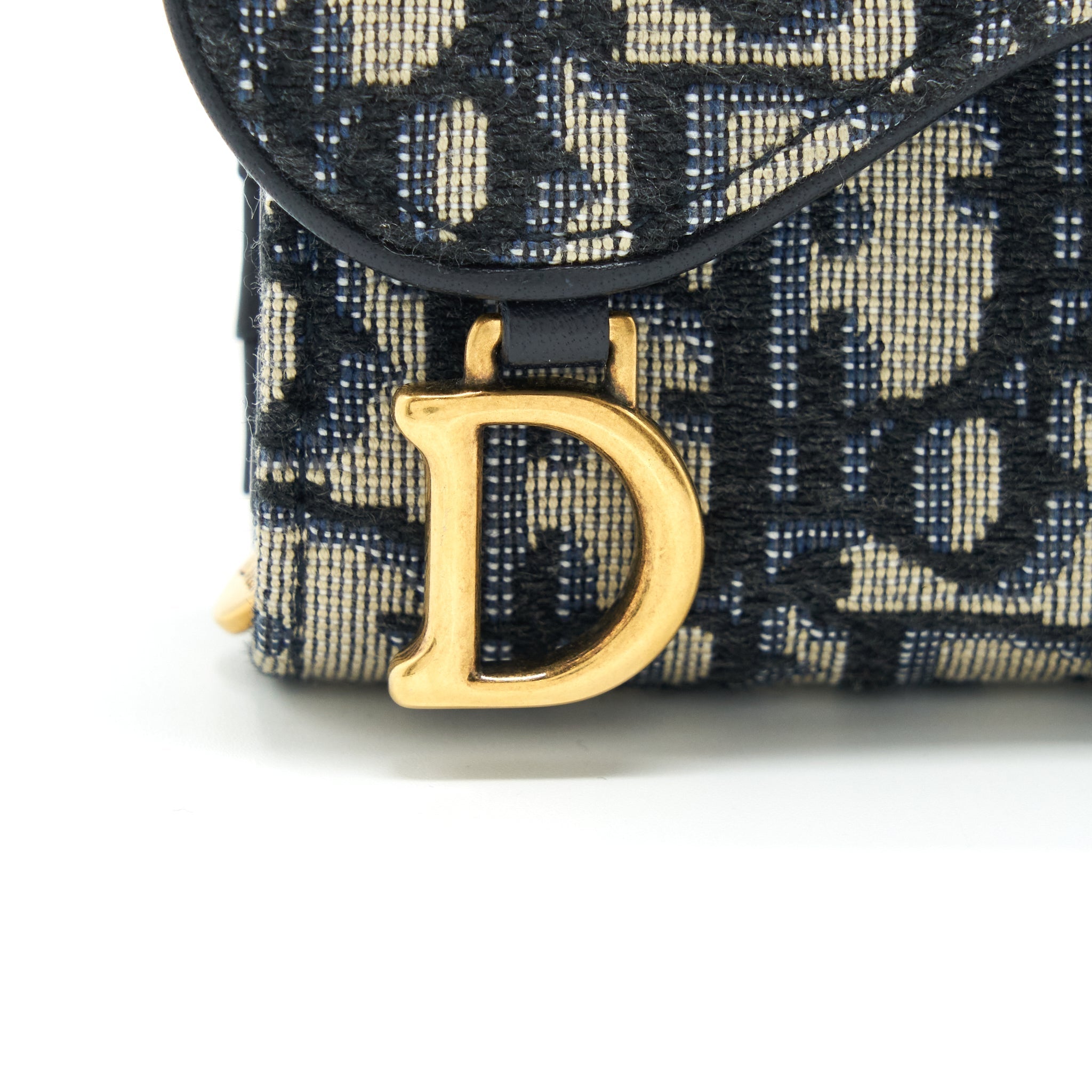 DIOR SADDLE COMPACT WALLET BLUE OBLIQUE CANVAS GHW