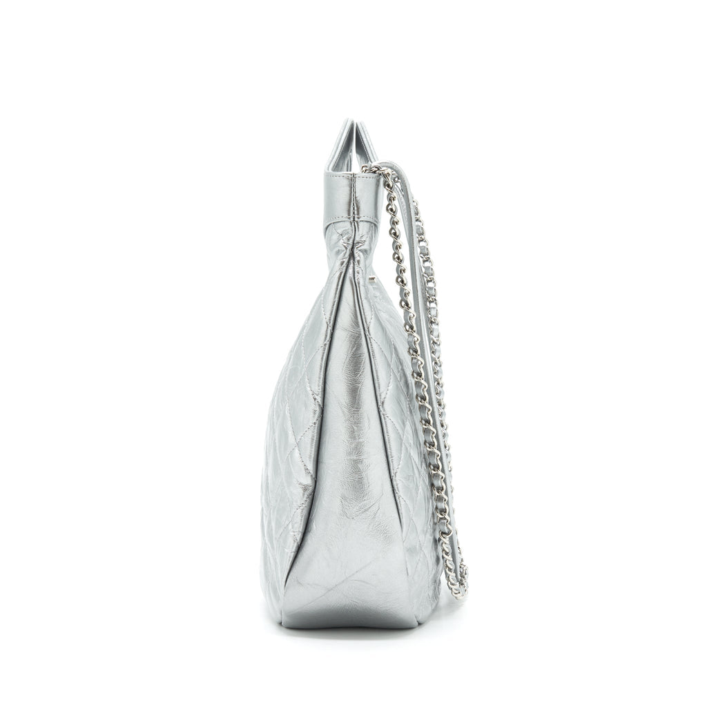 CHANEL SMALL 31 BAG QUILTED CRUMPLED CALFSKIN METALLIC SILVER SHW