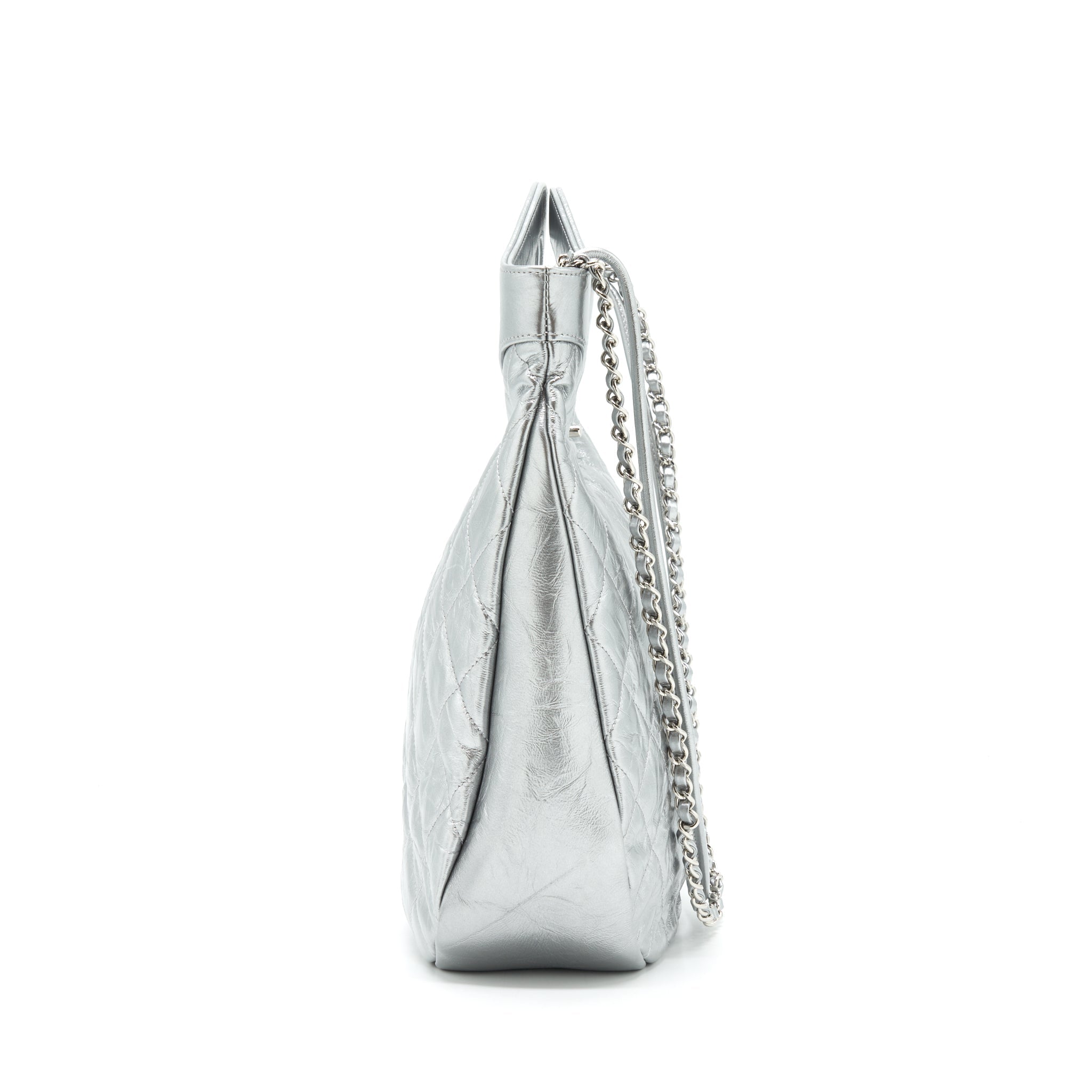 CHANEL SMALL 31 BAG QUILTED CRUMPLED CALFSKIN METALLIC SILVER SHW