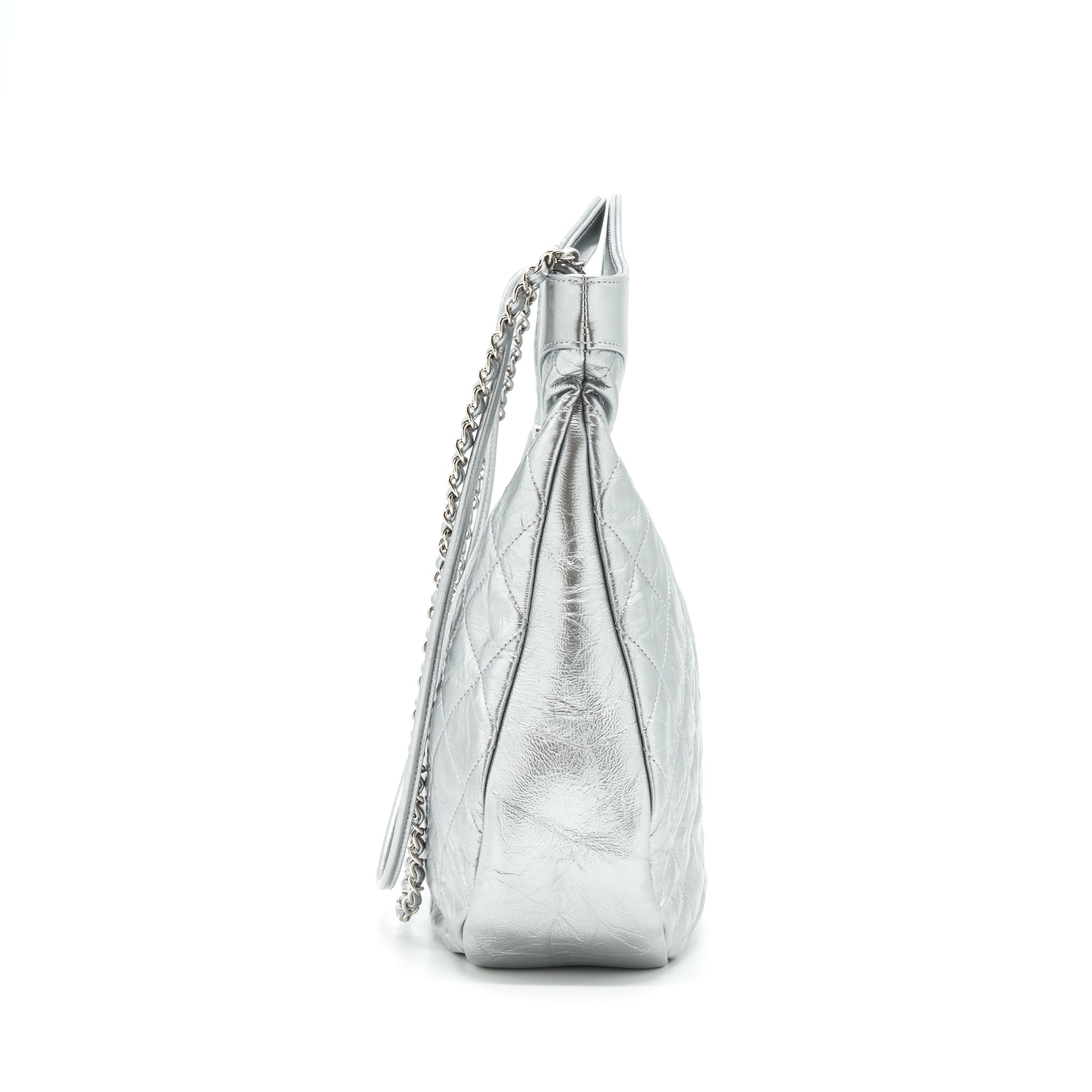 CHANEL SMALL 31 BAG QUILTED CRUMPLED CALFSKIN METALLIC SILVER SHW