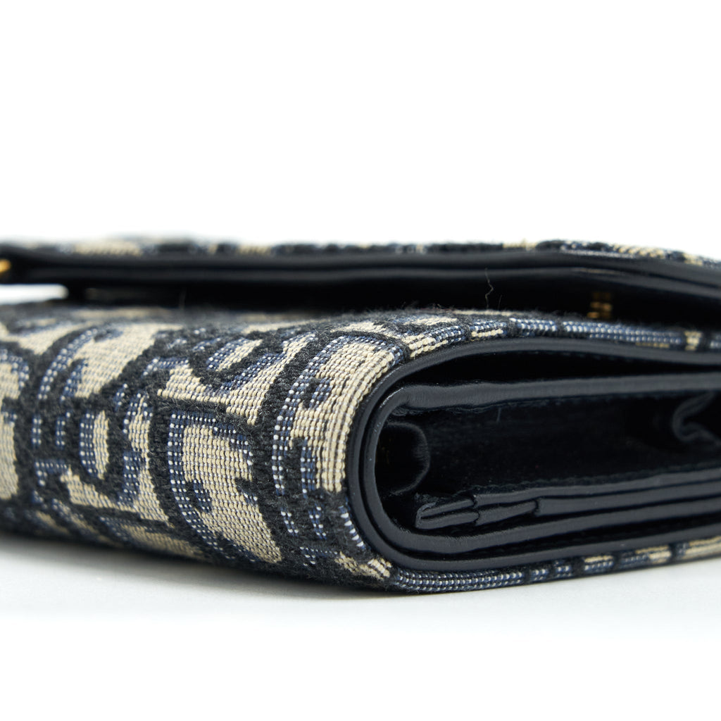 DIOR SADDLE COMPACT WALLET BLUE OBLIQUE CANVAS GHW