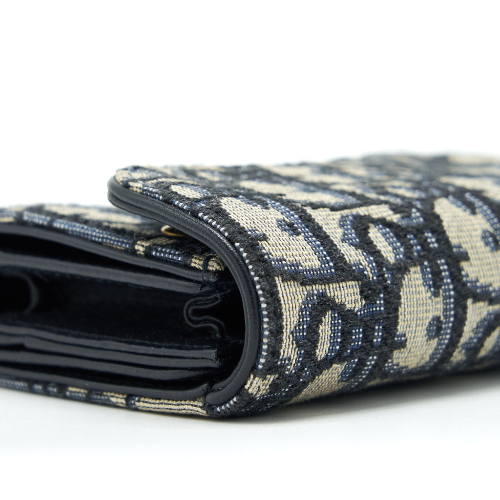 DIOR SADDLE COMPACT WALLET BLUE OBLIQUE CANVAS GHW