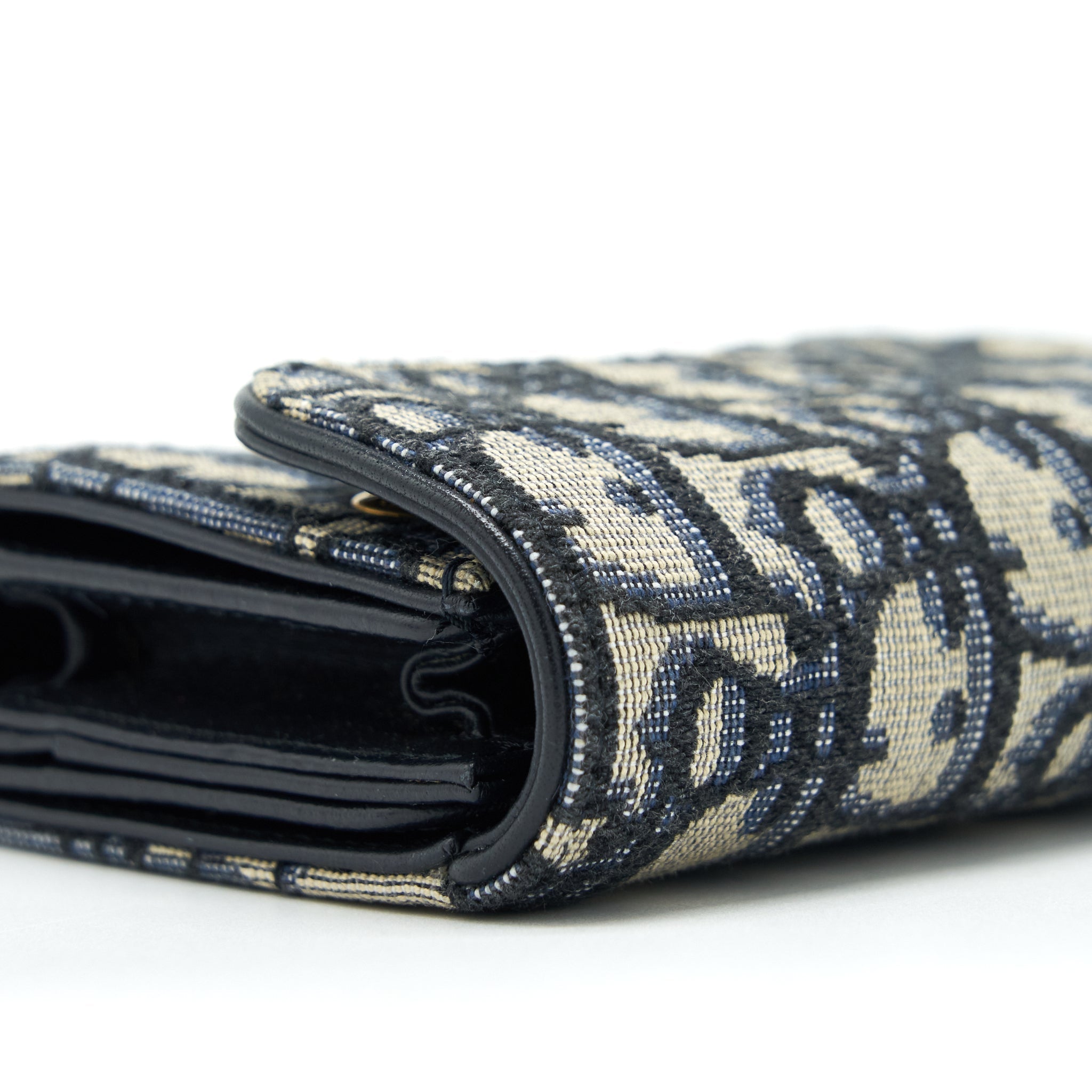 DIOR SADDLE COMPACT WALLET BLUE OBLIQUE CANVAS GHW