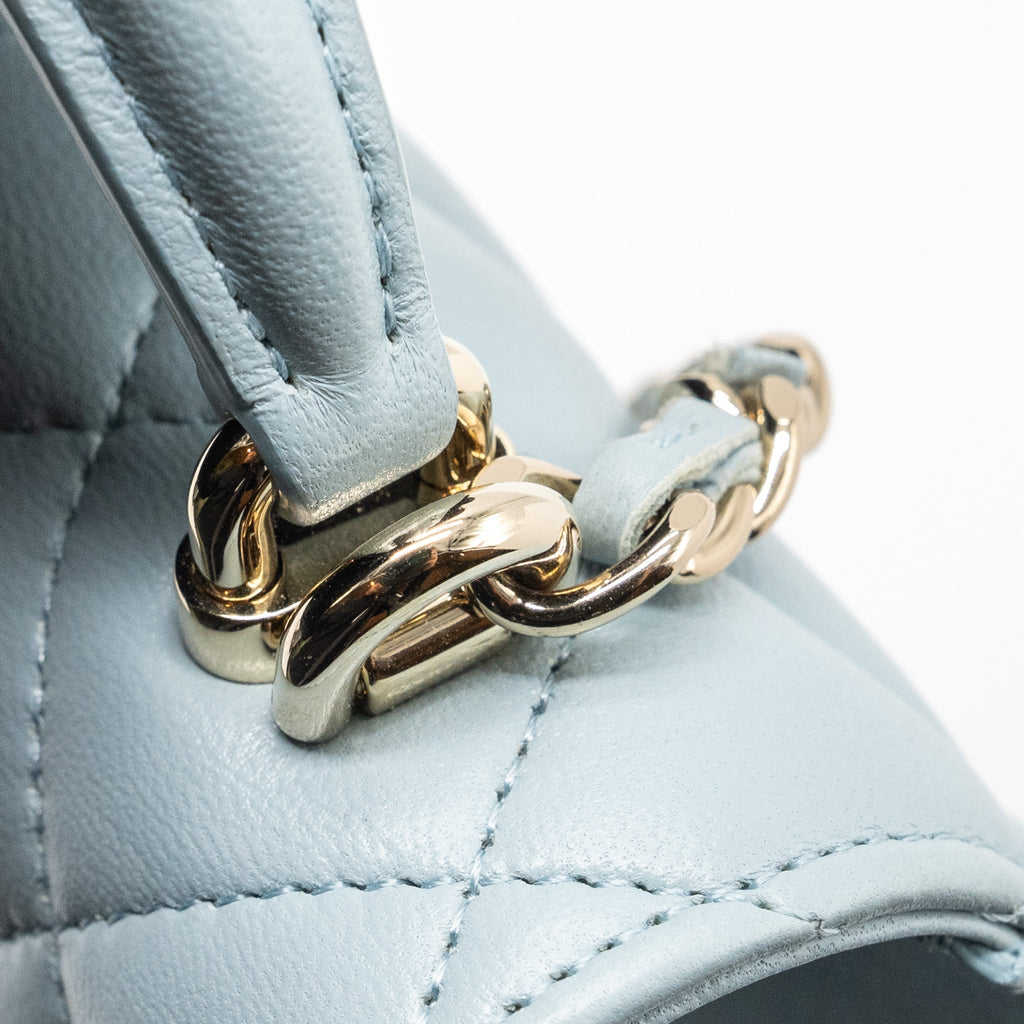 CHANEL TOP HANDLE MINI FLAP BAG LAMBSKIN LIGHT BLUE LGHW