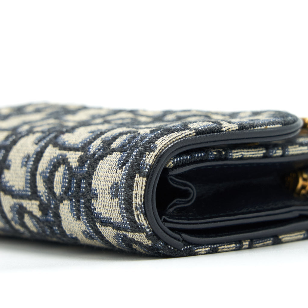 DIOR SADDLE COMPACT WALLET BLUE OBLIQUE CANVAS GHW