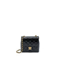 CHANEL 22K RETRO CLASSIC NEW SQUARE MINI FLAP BAG PATENT BLACK BRUSHED GHW (MICROCHIP)