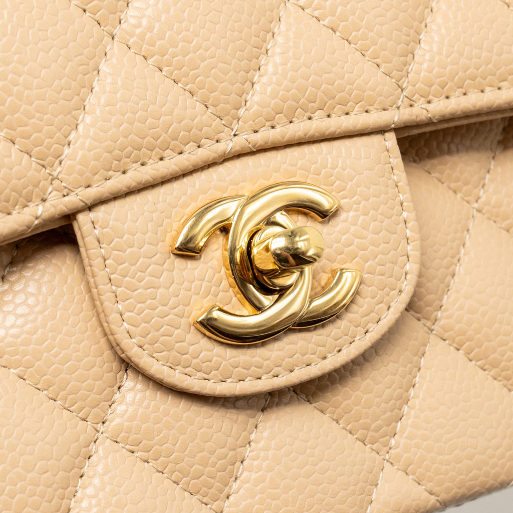 CHANEL SMALL CLASSIC DOUBLE FLAP BAG CAVIAR BEIGE GHW