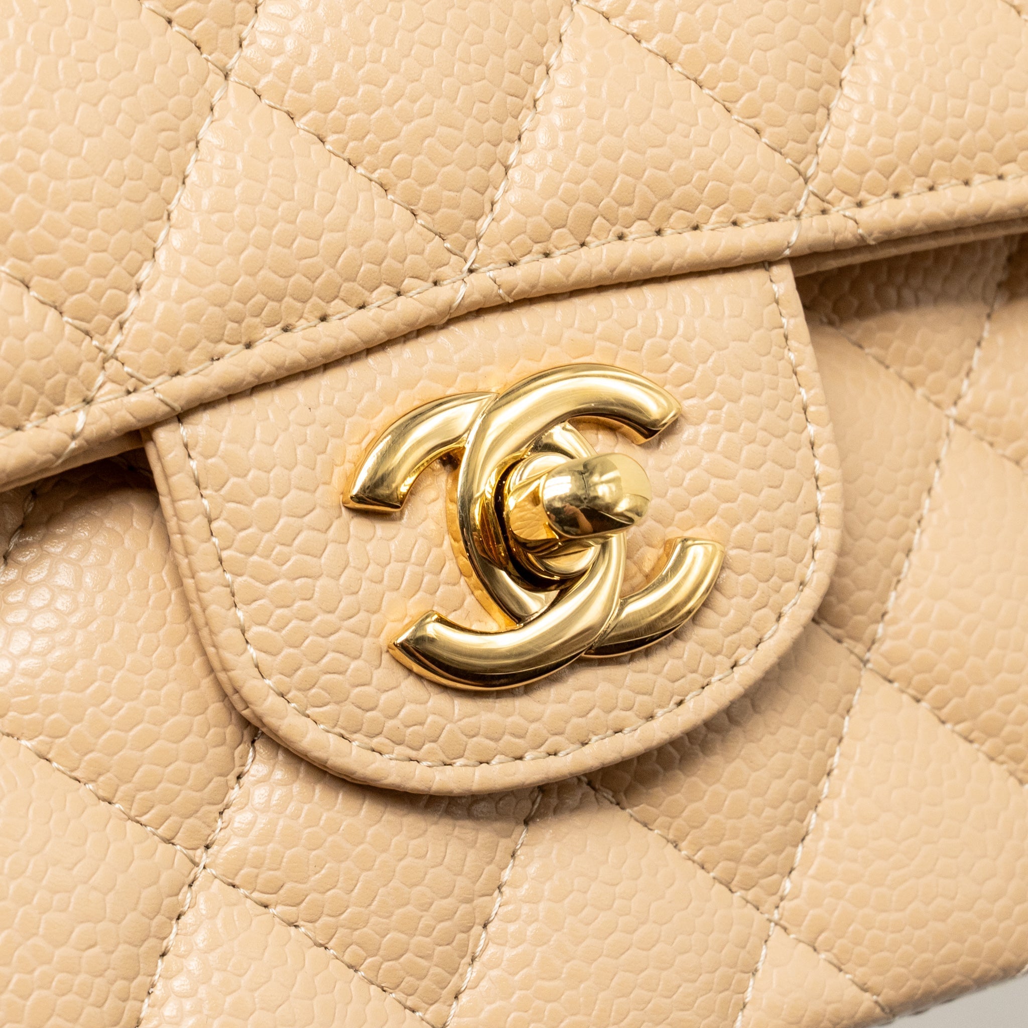 CHANEL SMALL CLASSIC DOUBLE FLAP BAG CAVIAR BEIGE GHW