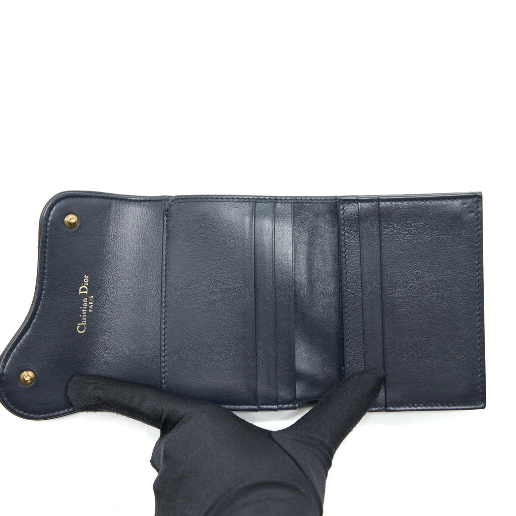 DIOR SADDLE COMPACT WALLET BLUE OBLIQUE CANVAS GHW