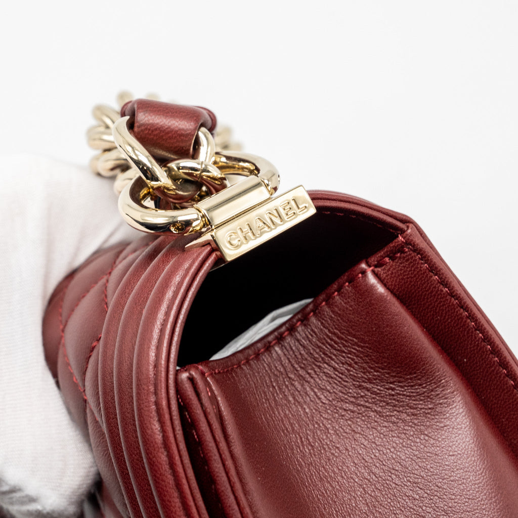 CHANEL MEDIUM BOY BAG LAMBSKIN DARK RED LGHW
