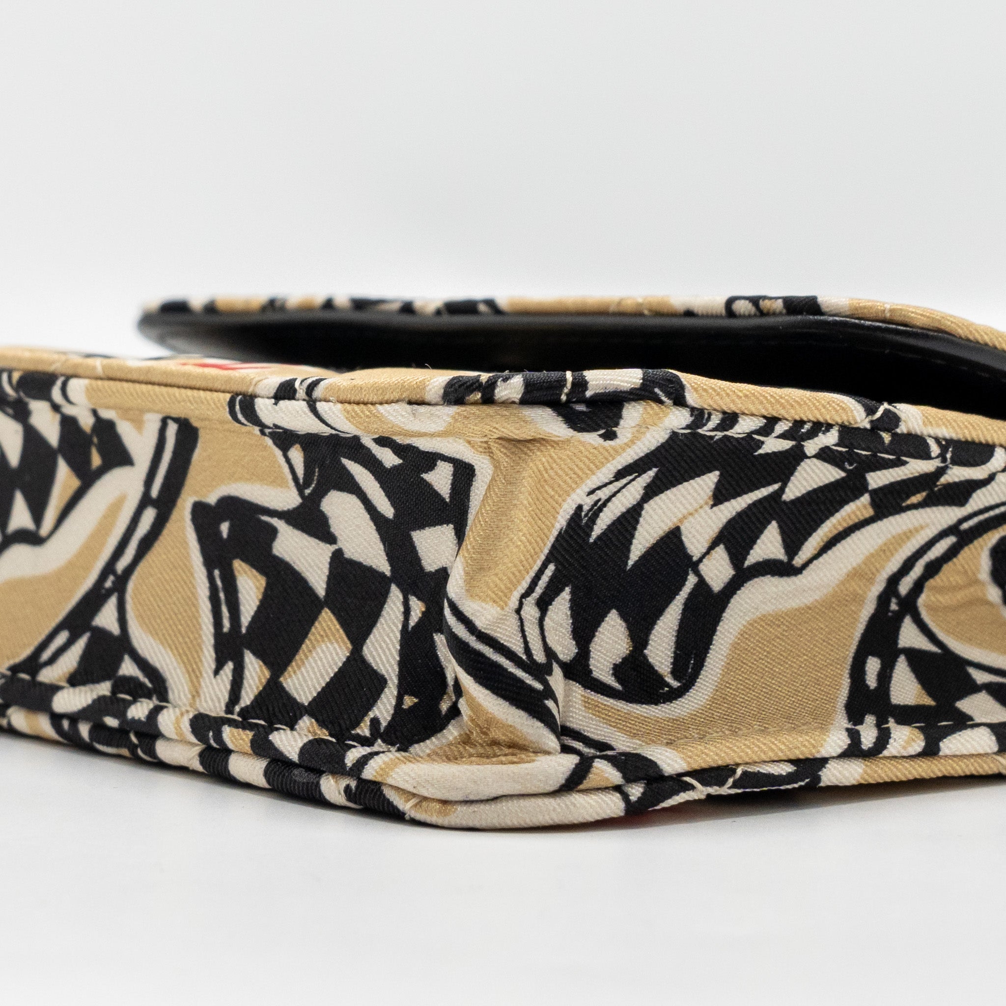 CHANEL MINI FLAP CLUTCH WITH CHAIN FABRIC BEIGE/MULTICOLOUR LGHW(MICROCHIP)