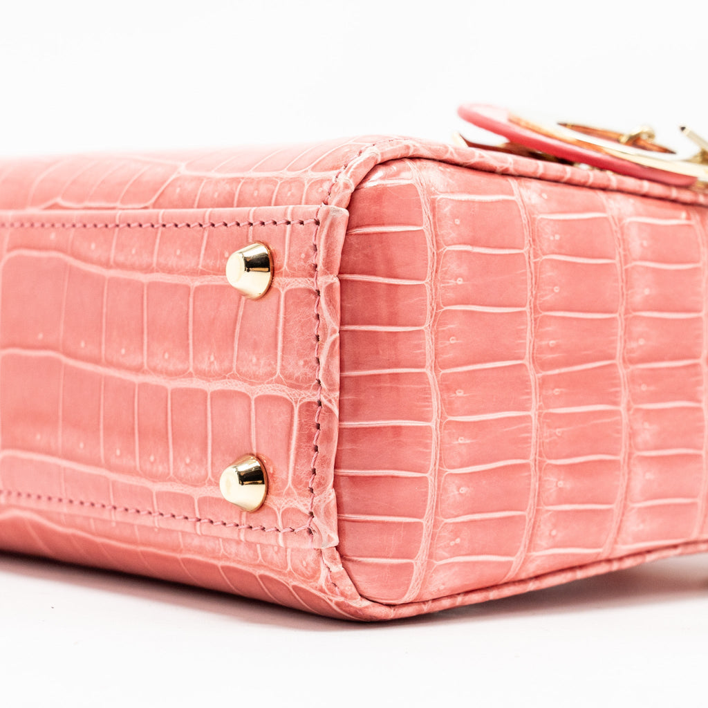 DIOR MINI LADY DIOR CROCODILE PINK LGHW