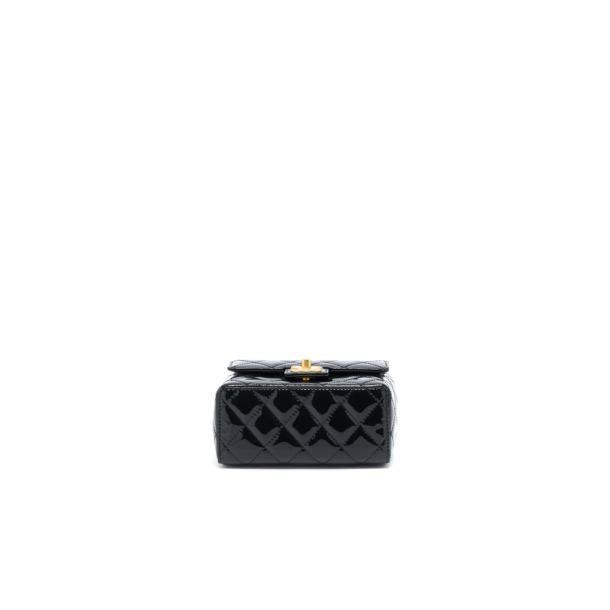 CHANEL 22K RETRO CLASSIC NEW SQUARE MINI FLAP BAG PATENT BLACK BRUSHED GHW (MICROCHIP)