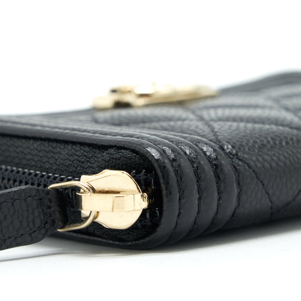 CHANEL CLASSIC BOY ZIP CARDHOLDER CAVIAR BLACK LGHW