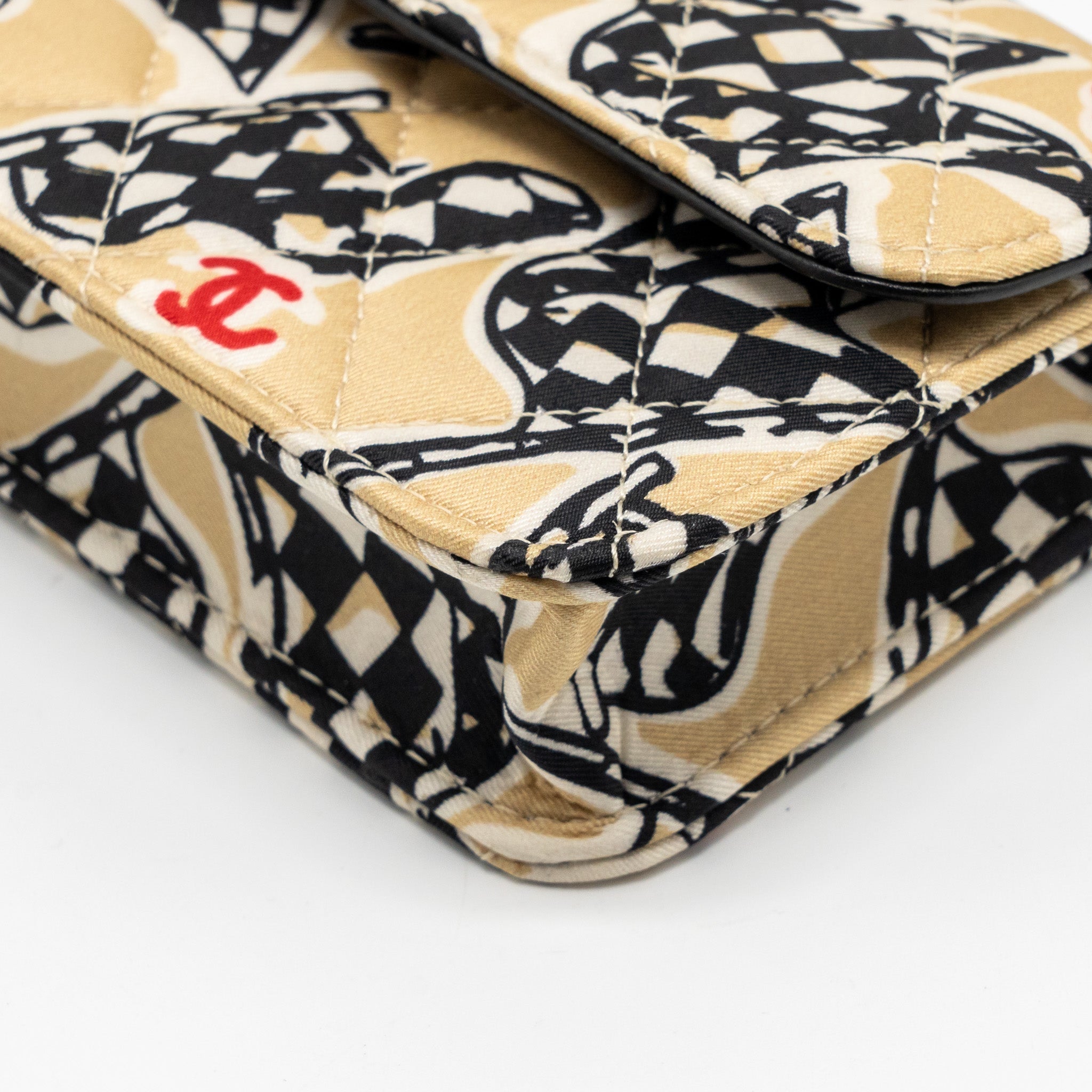 CHANEL MINI FLAP CLUTCH WITH CHAIN FABRIC BEIGE/MULTICOLOUR LGHW(MICROCHIP)