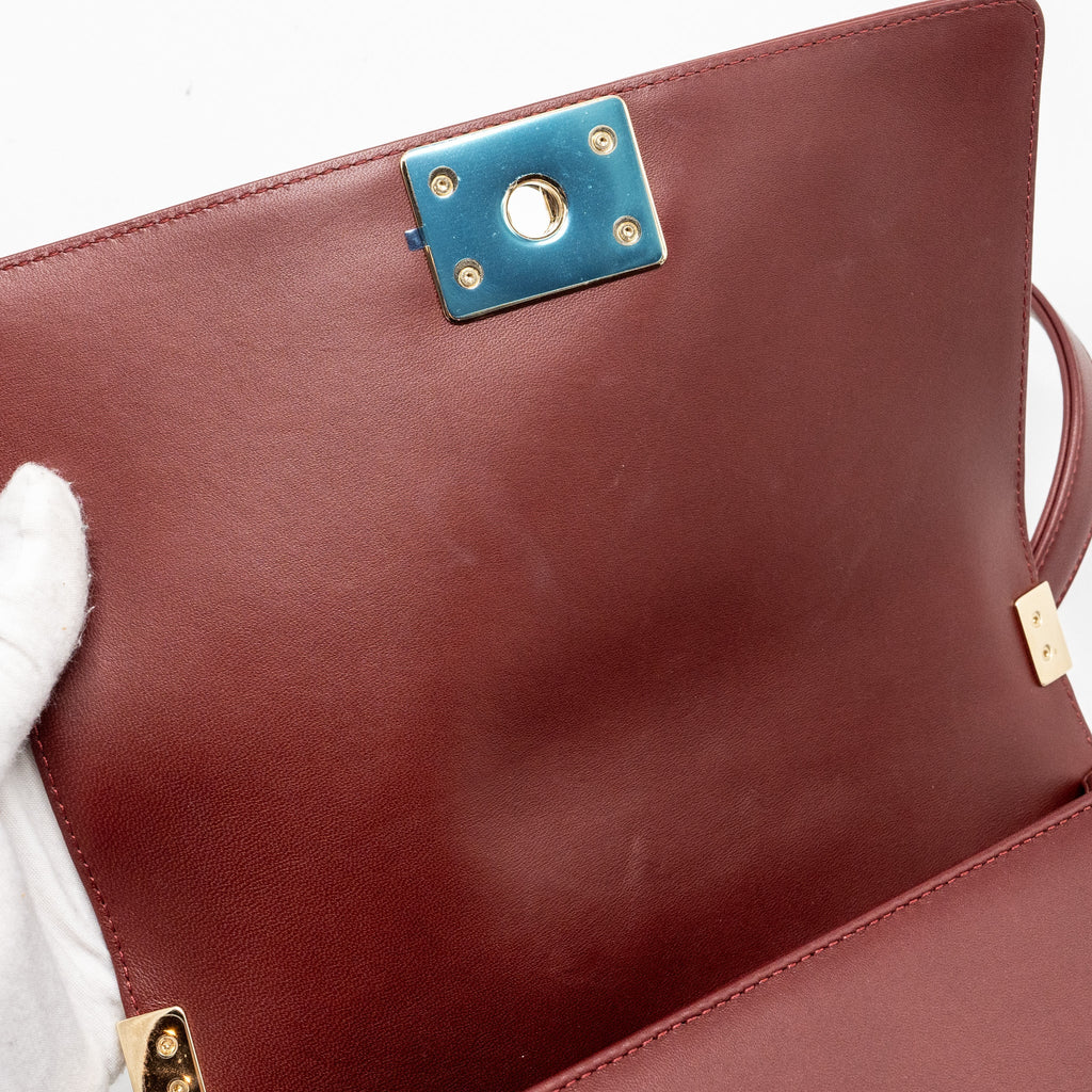 CHANEL MEDIUM BOY BAG LAMBSKIN DARK RED LGHW