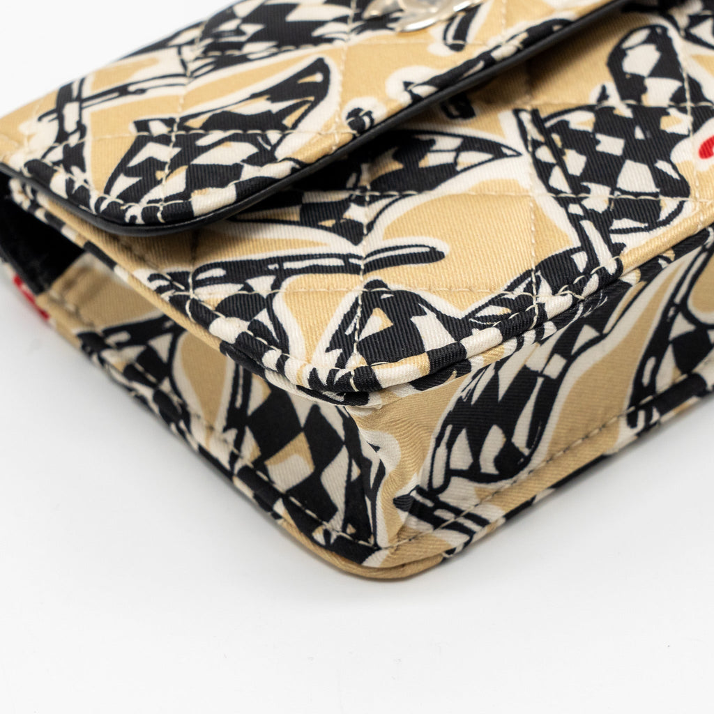 CHANEL MINI FLAP CLUTCH WITH CHAIN FABRIC BEIGE/MULTICOLOUR LGHW(MICROCHIP)
