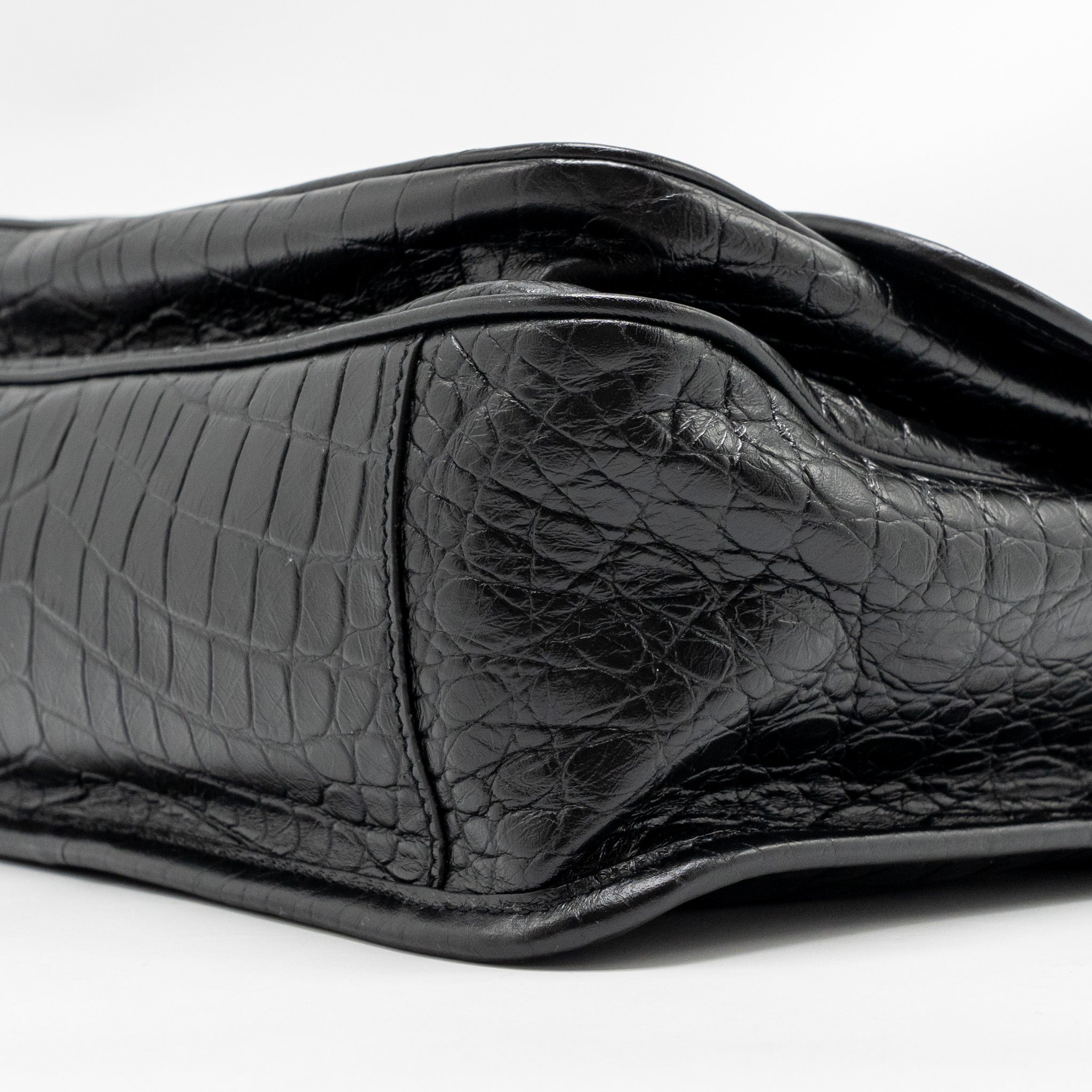 SAINT LAURENT / YSL MEDIUM NIKI BAG CROCODILE-EMBOSSED BLACK CALFSKIN BLACK HARDWARE
