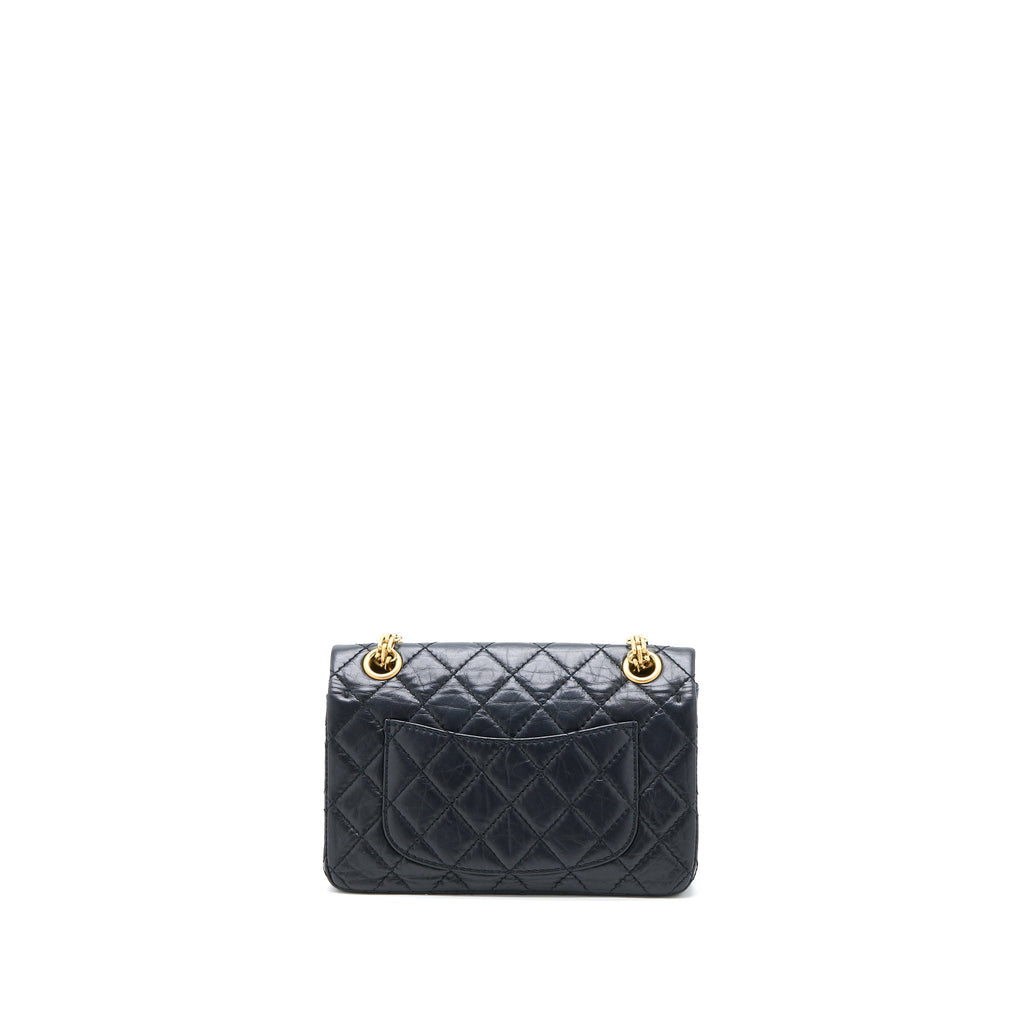 CHANEL MINI 2.55 REISSUE FLAP BAG AGED CALFSKIN BLACK BRUSHED GHW (MICROCHIP)