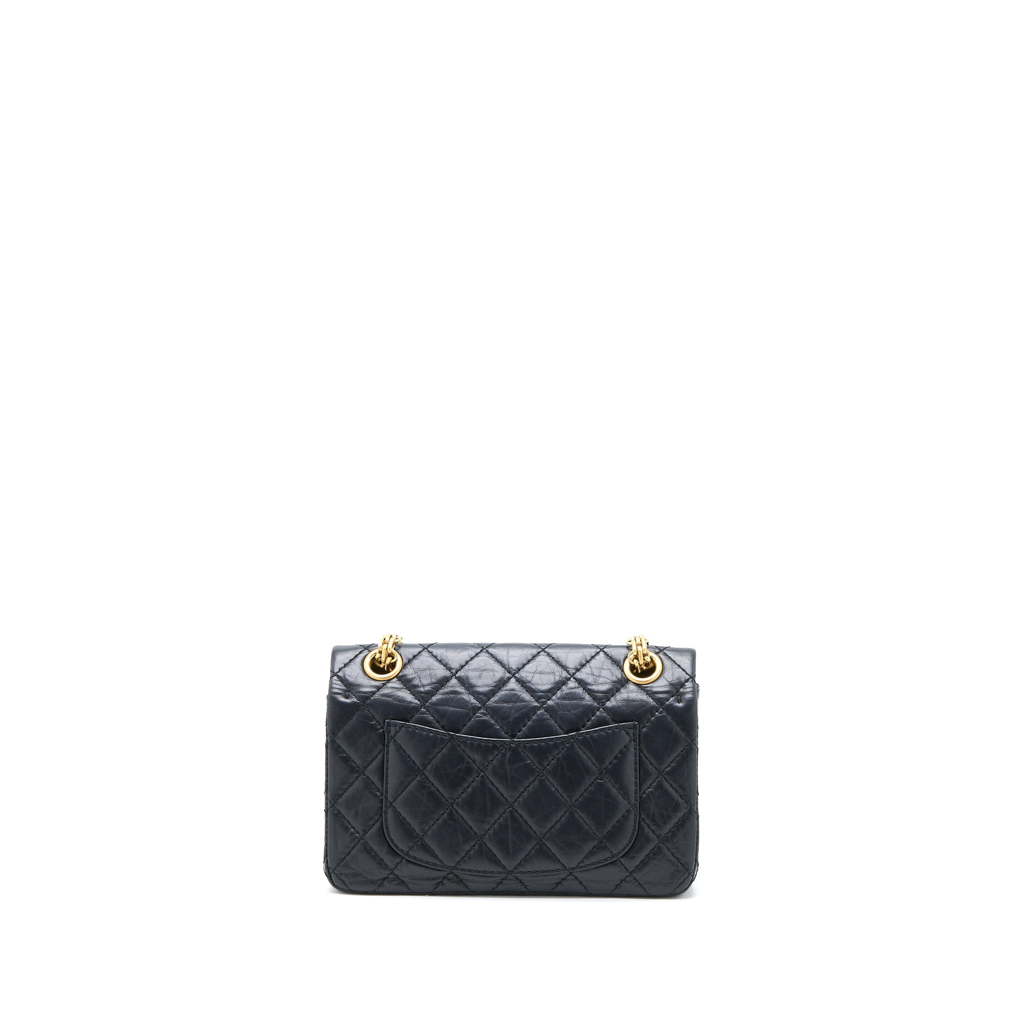 CHANEL MINI 2.55 REISSUE FLAP BAG AGED CALFSKIN BLACK BRUSHED GHW (MICROCHIP)