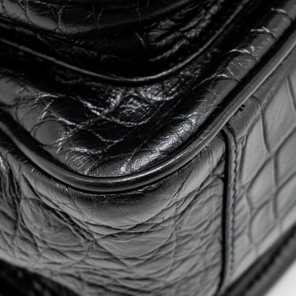 SAINT LAURENT / YSL MEDIUM NIKI BAG CROCODILE-EMBOSSED BLACK CALFSKIN BLACK HARDWARE