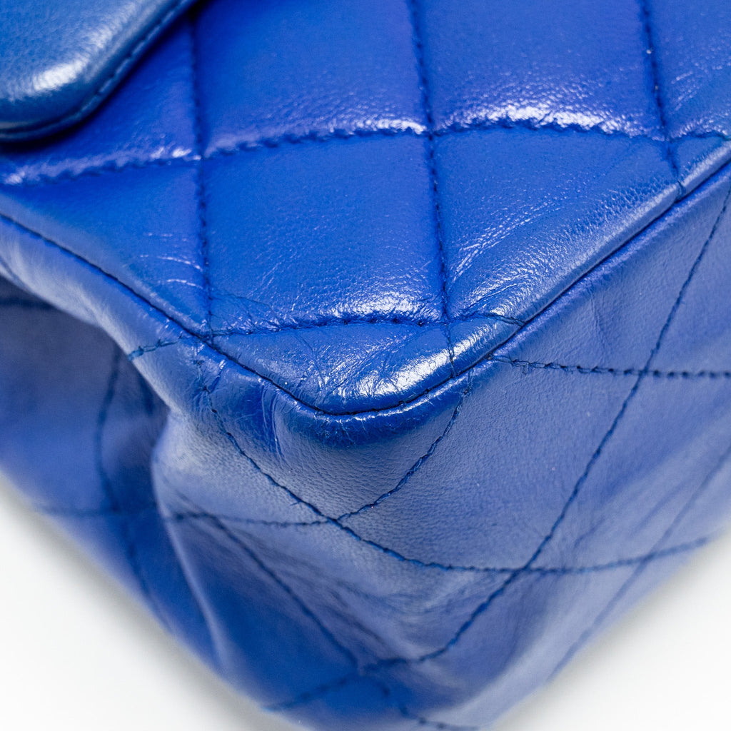 CHANEL MEDIUM CLASSIC DOUBLE FLAP BAG LAMBSKIN BLUE SHW