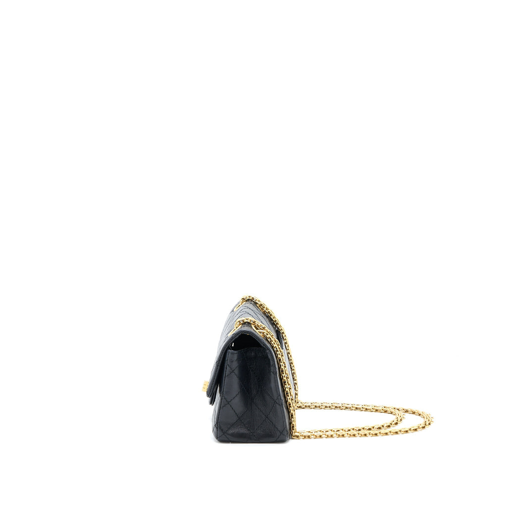 CHANEL MINI 2.55 REISSUE FLAP BAG AGED CALFSKIN BLACK BRUSHED GHW (MICROCHIP)