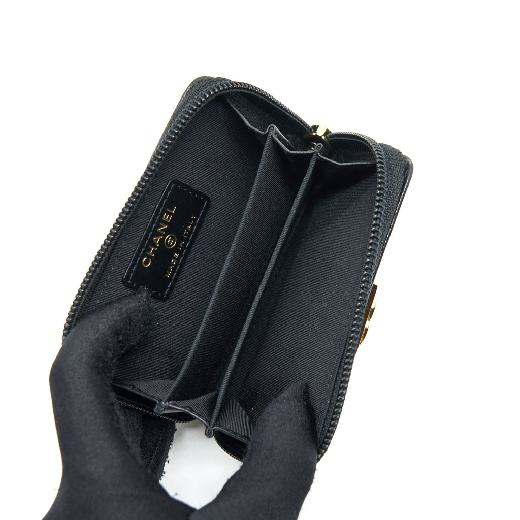 CHANEL CLASSIC BOY ZIP CARDHOLDER CAVIAR BLACK LGHW
