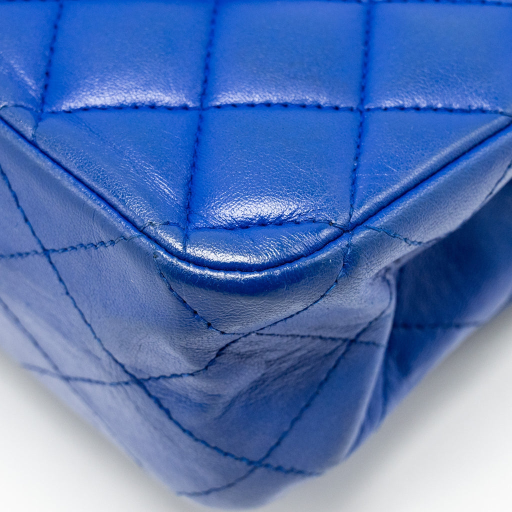 CHANEL MEDIUM CLASSIC DOUBLE FLAP BAG LAMBSKIN BLUE SHW