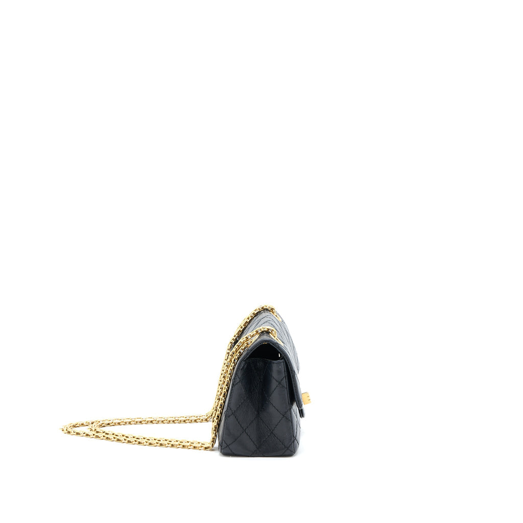 CHANEL MINI 2.55 REISSUE FLAP BAG AGED CALFSKIN BLACK BRUSHED GHW (MICROCHIP)