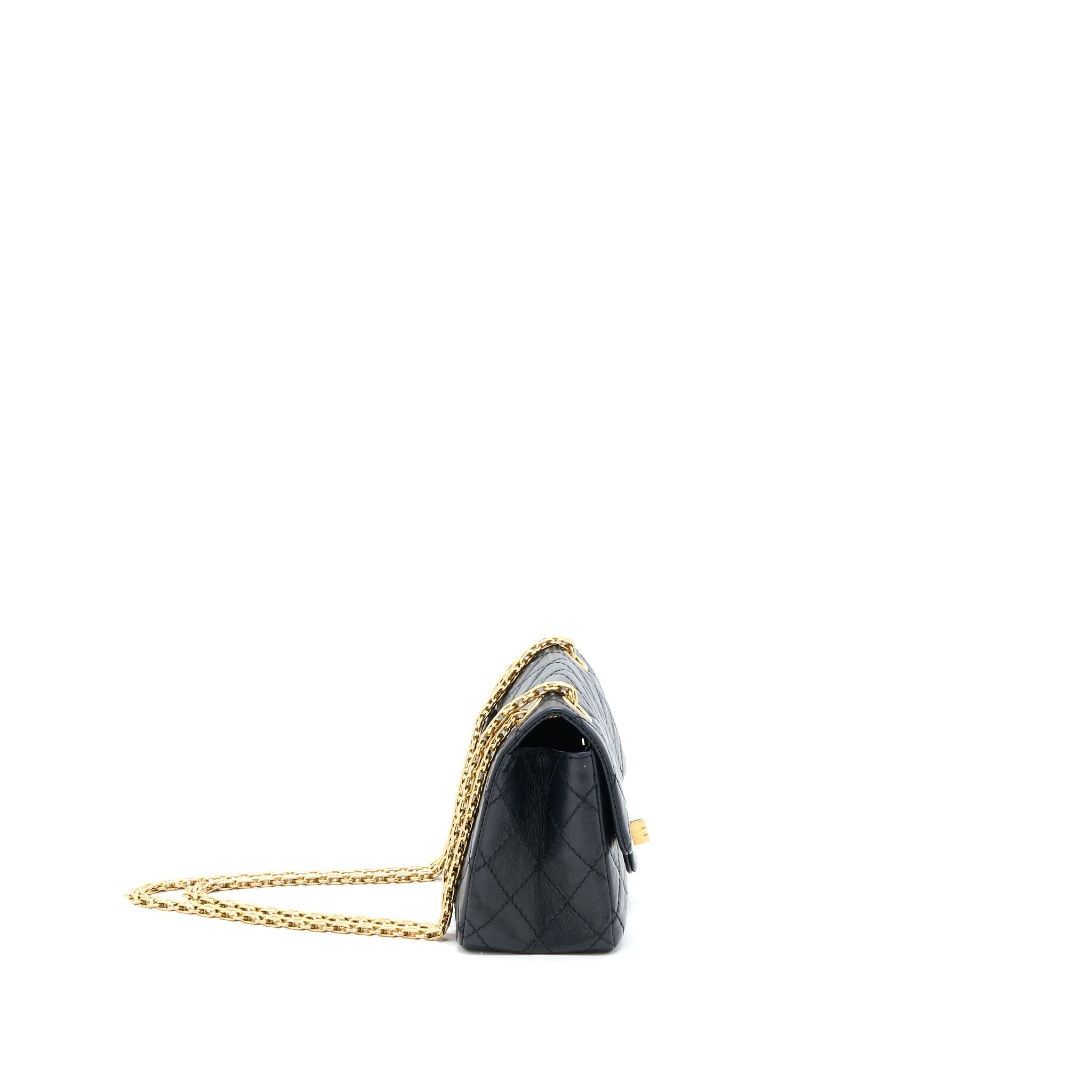 CHANEL MINI 2.55 REISSUE FLAP BAG AGED CALFSKIN BLACK BRUSHED GHW (MICROCHIP)